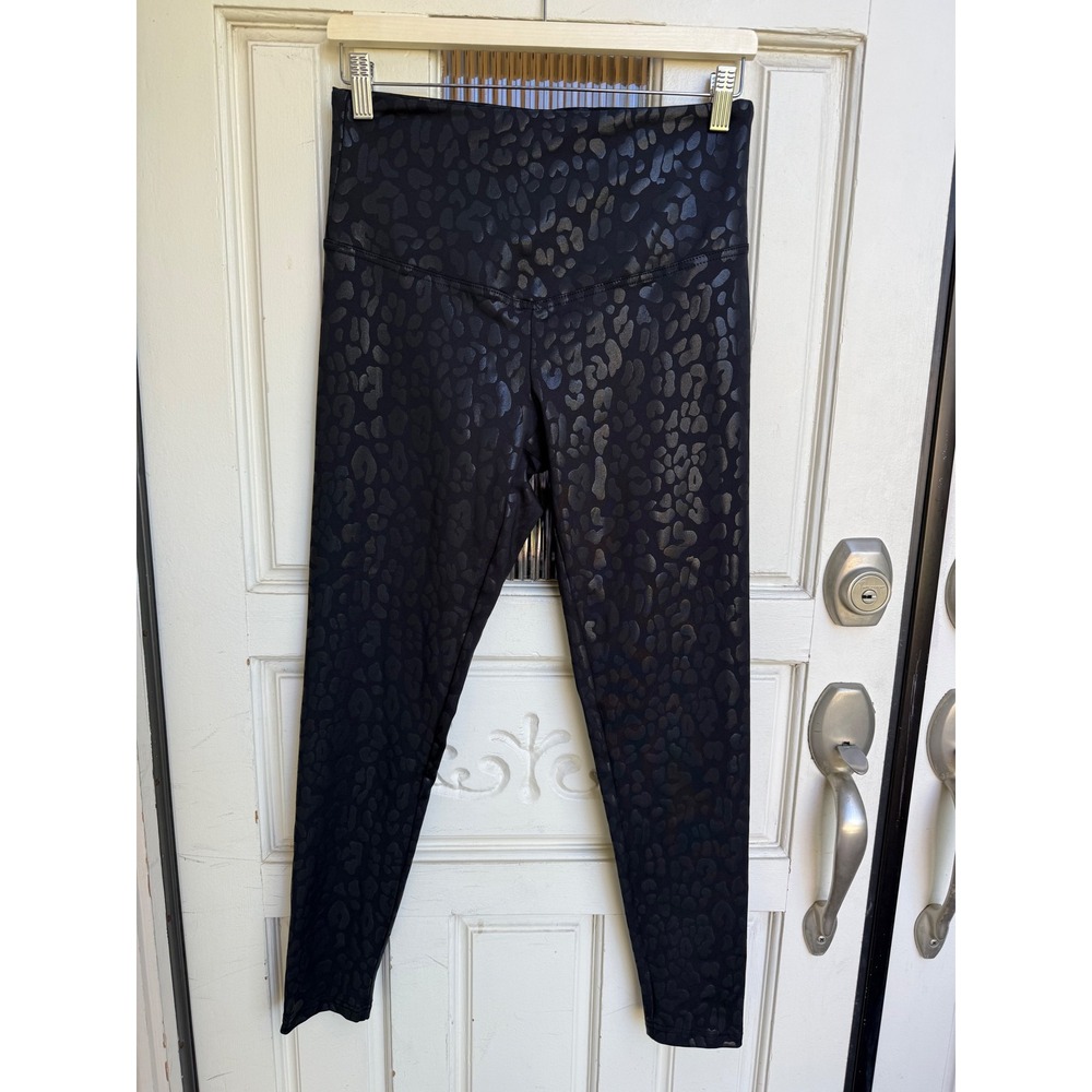 Marika Womens Black Tonal Leopard Print High Rise Activewear Leggings Size Large